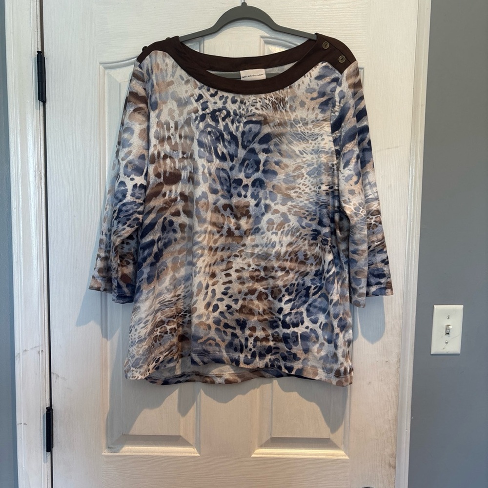 Alfred Dunner Brown and Gray Animal Print Blouse
